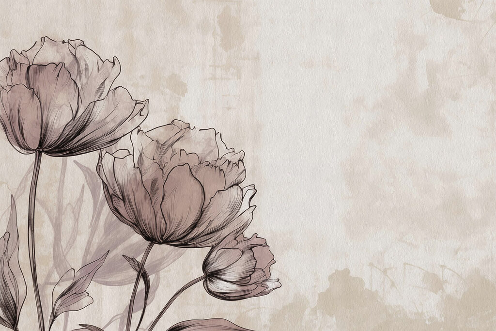 Flores dibujadas en beige — diseño completo