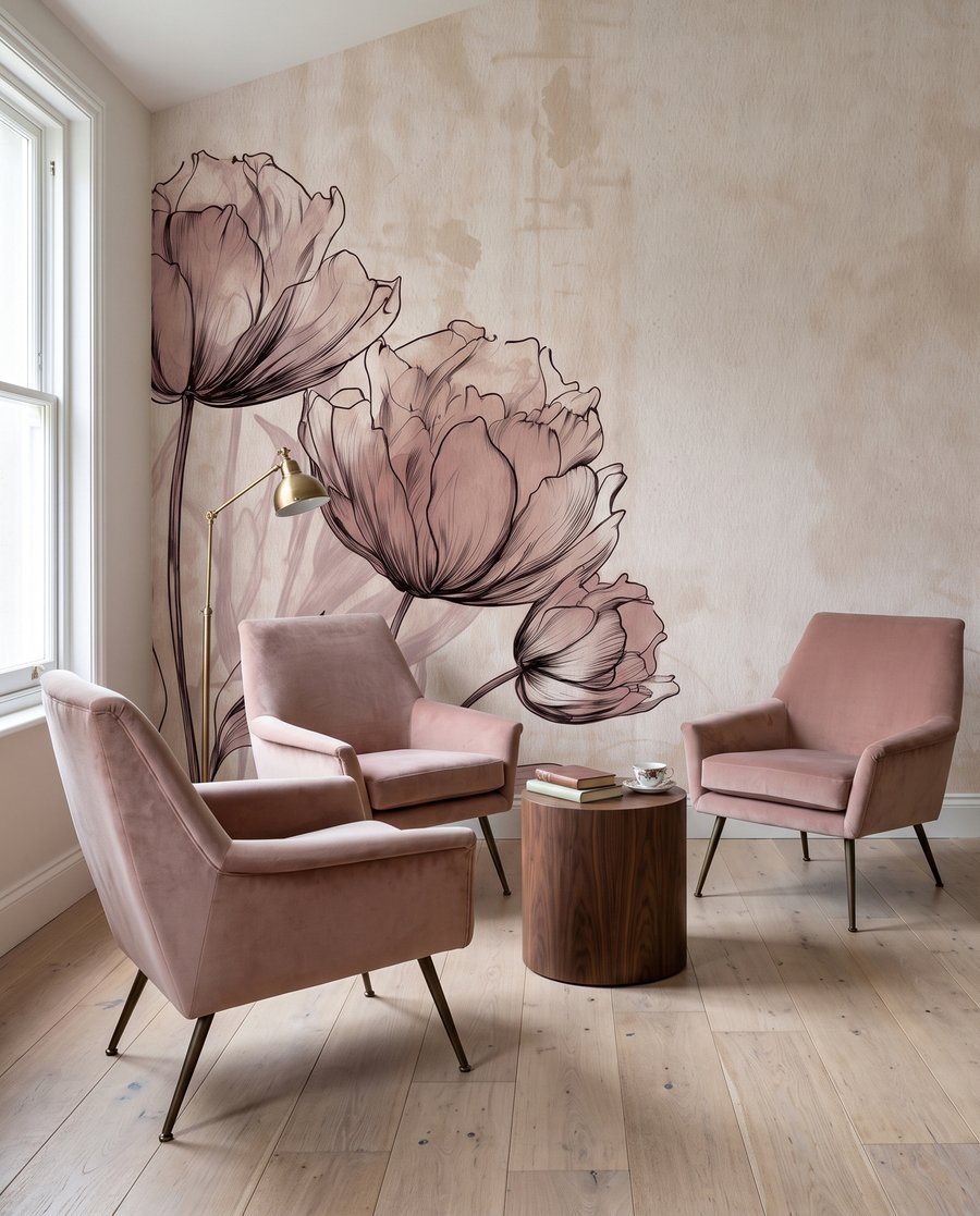 Flores dibujadas en beige — interior 2