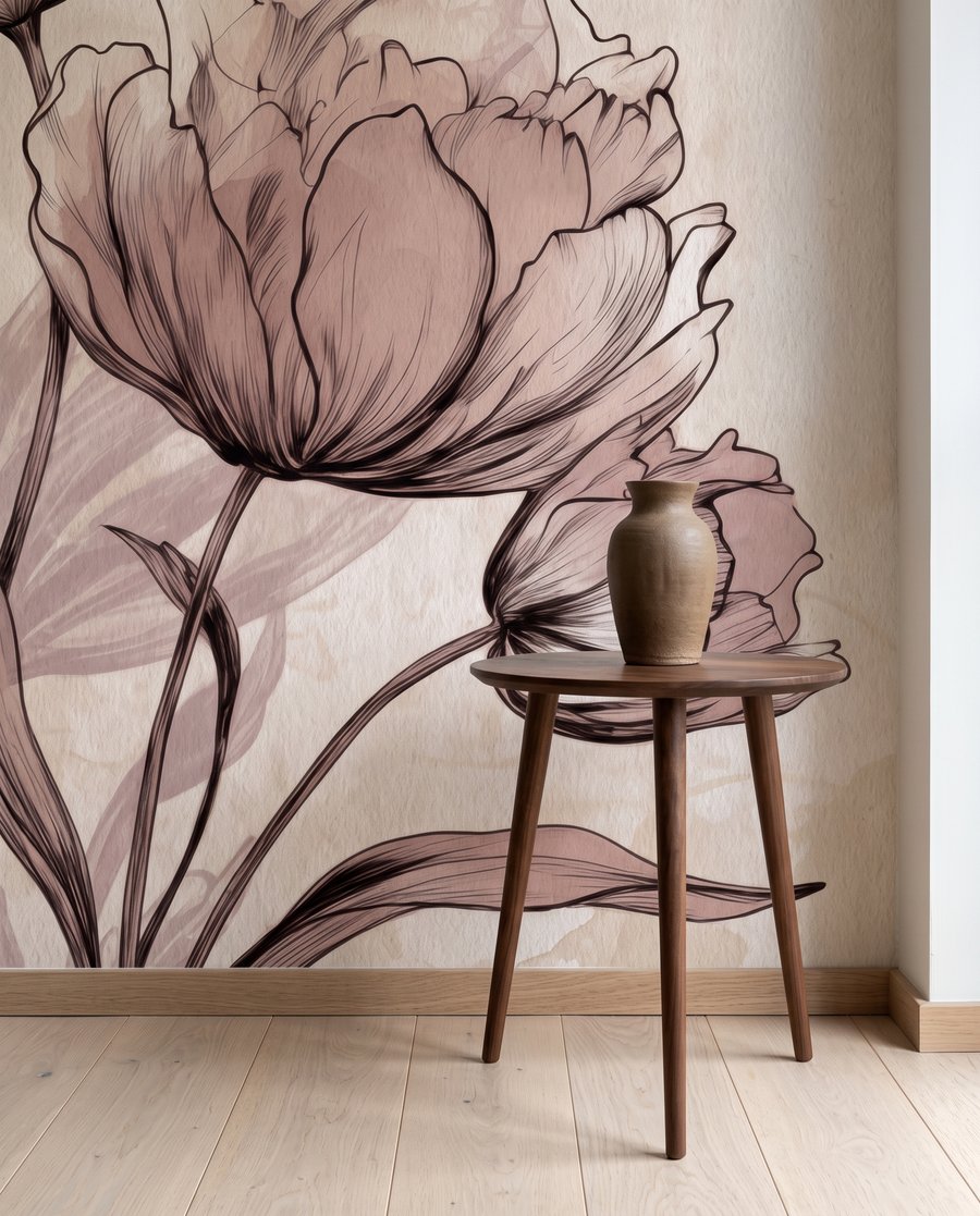 Flores dibujadas en beige — interior 3