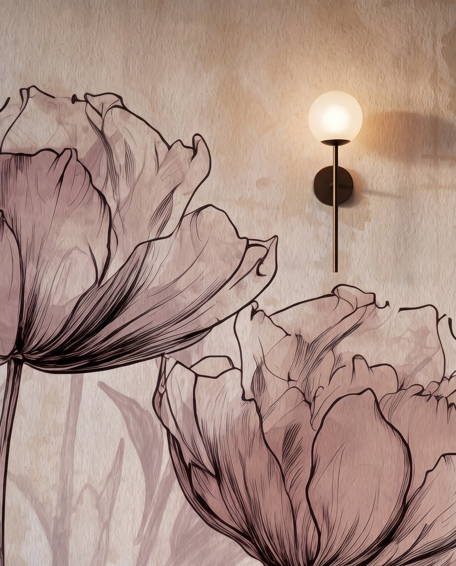 Flores dibujadas en beige — detalle