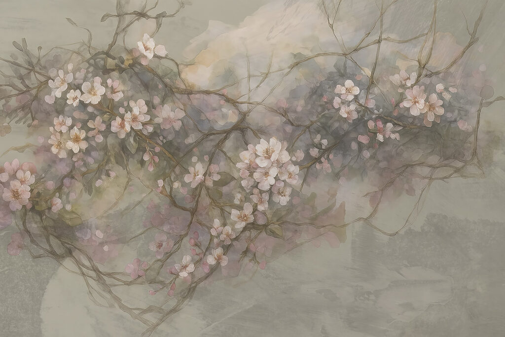 Ramas grises y rosas — diseño completo