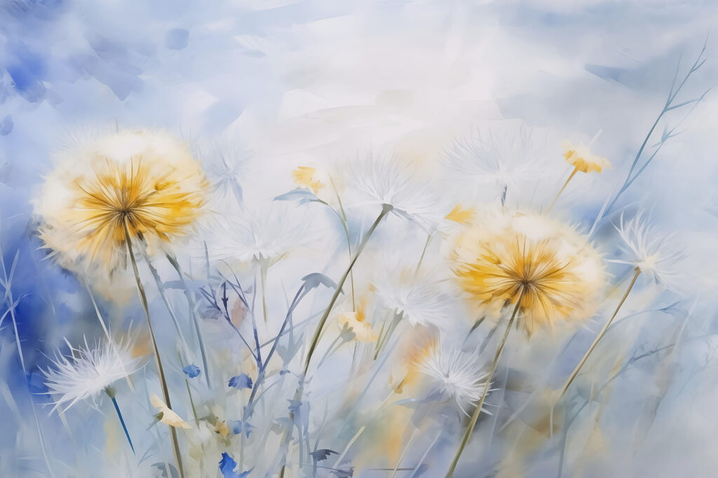 Flores amarillas sobre azul — diseño completo