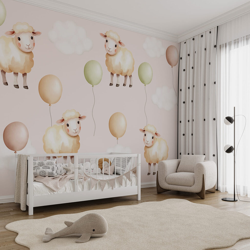 Ovejas entre globos suaves — interior 3