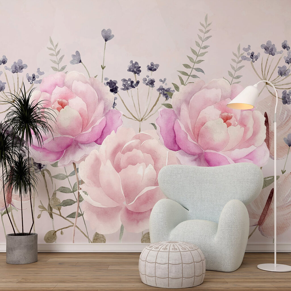 Peonías rosas entre flores — interior 1