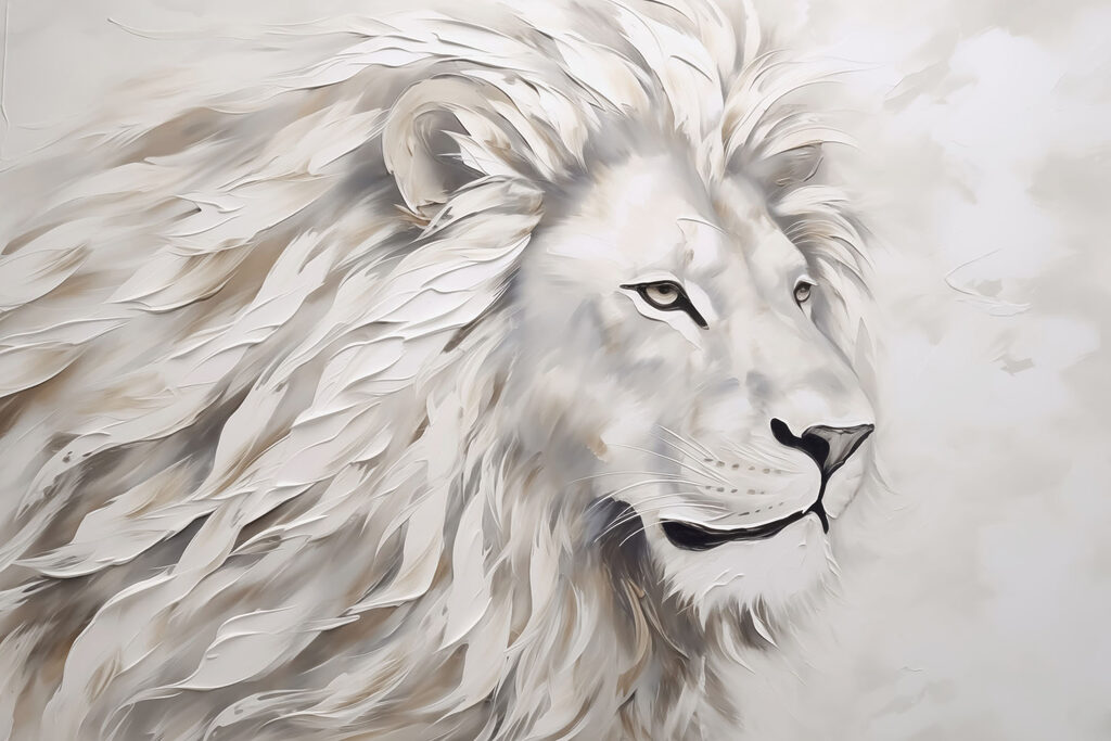 León blanco en pinceladas — diseño completo