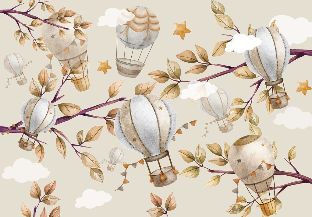 Globos entre ramas doradas — diseño completo