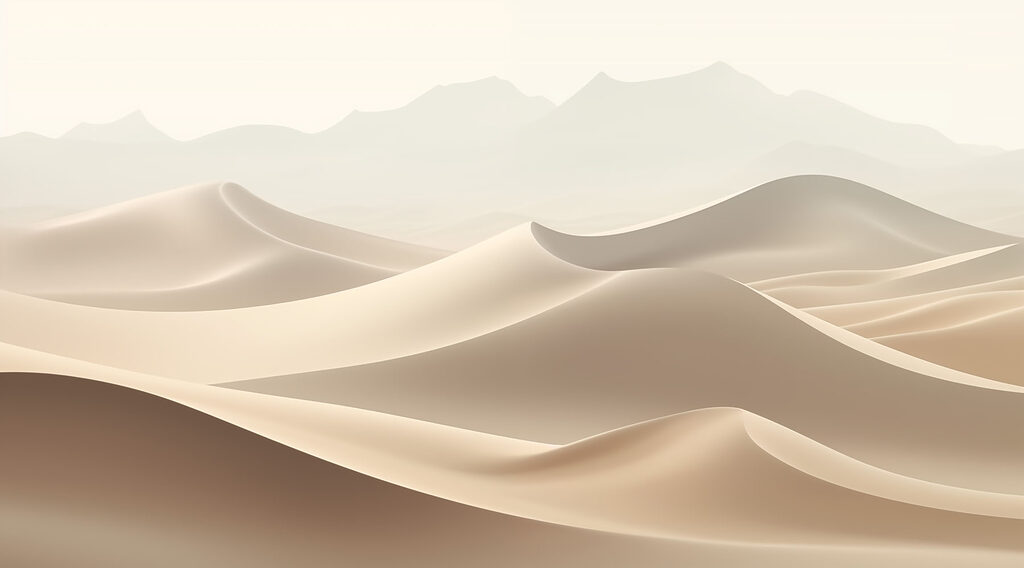 Dunas bajo montañas pálidas — diseño completo