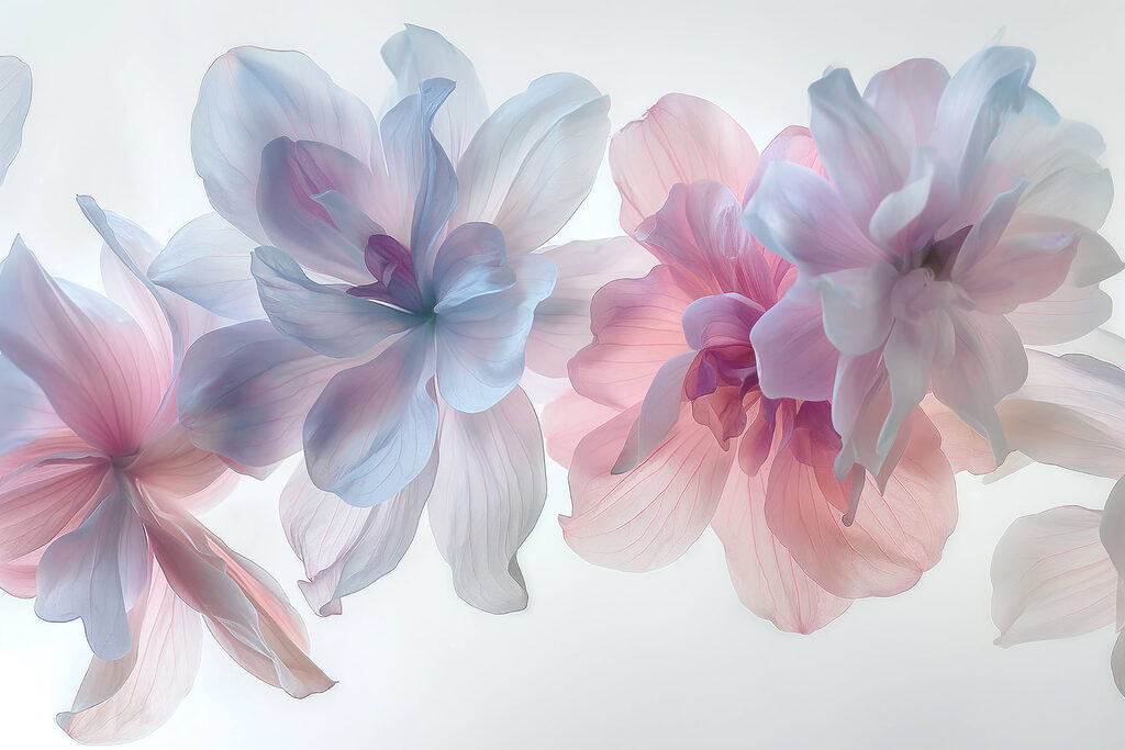 Flores pastel sobre blanco — diseño completo