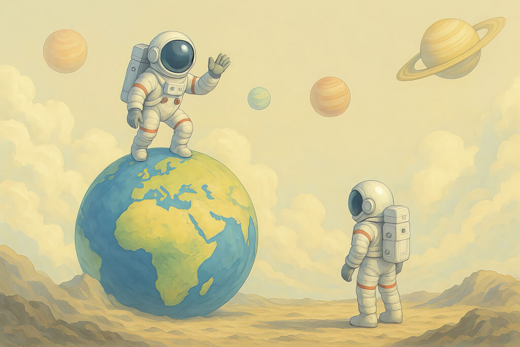Astronautas y la Tierra — diseño completo