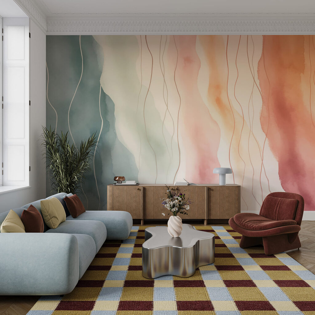 Bandas pastel verticales en un interior