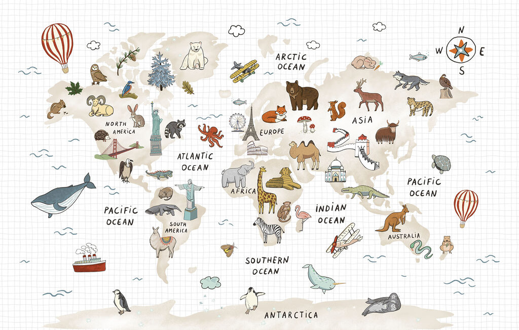 Mapa de animales viajeros — diseño completo