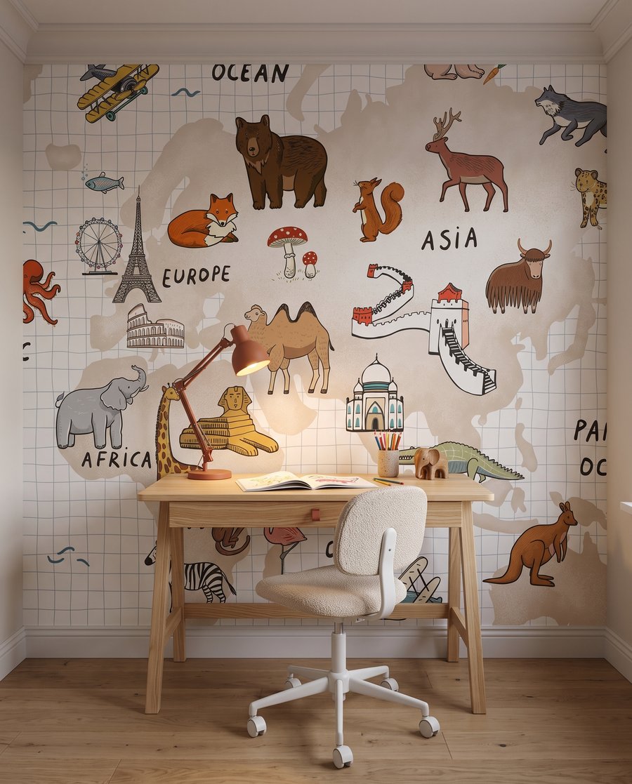 Mapa de animales viajeros en un interior