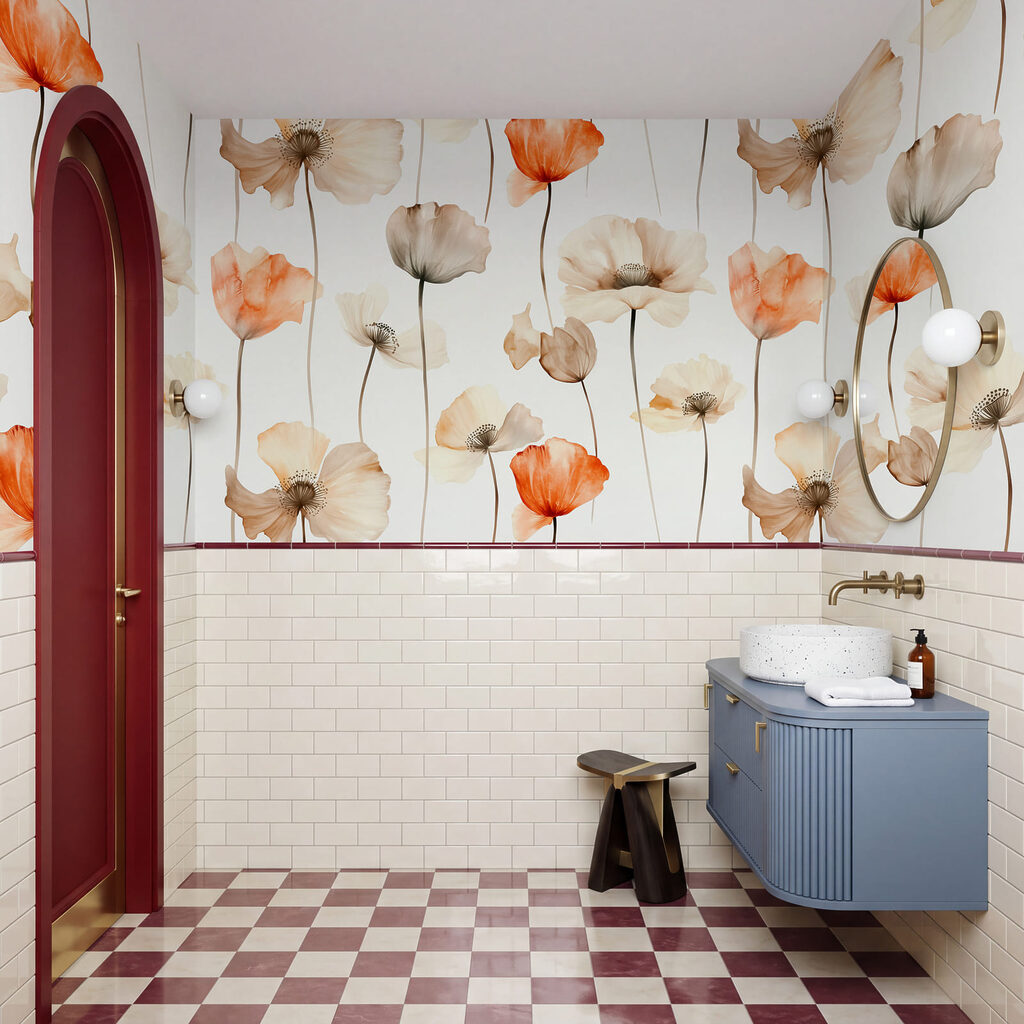 Flores sobre tallos finos en un interior