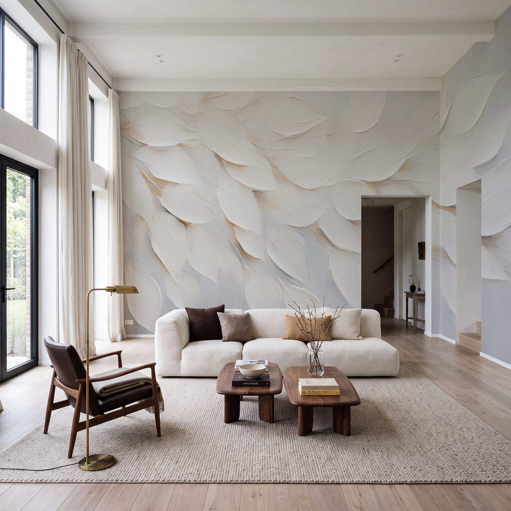 Hojas blancas en capas en un interior