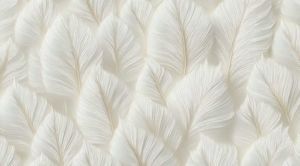 Plumas blancas al amanecer — diseño completo