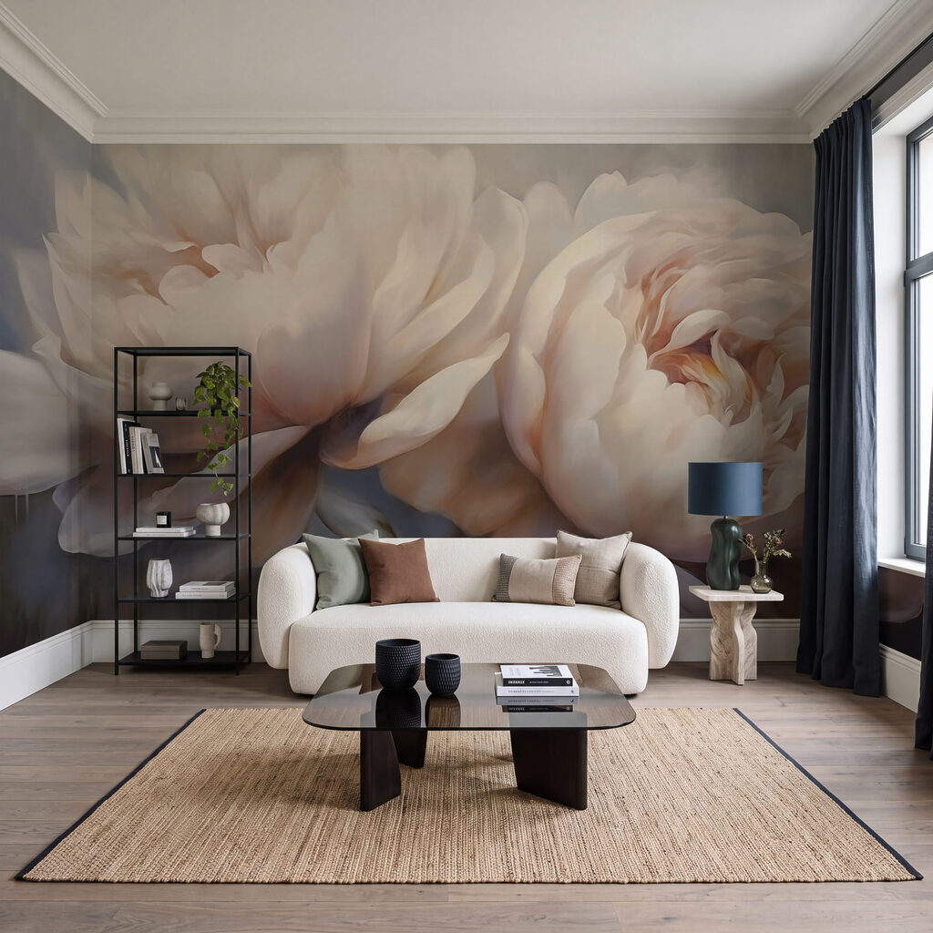 Flores grandes al atardecer en un interior