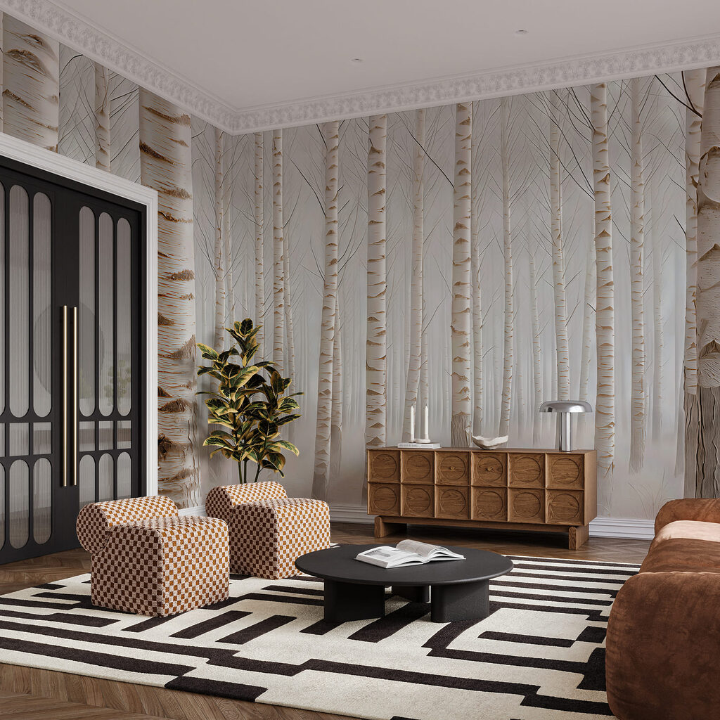 Troncos blancos en filas — interior 2
