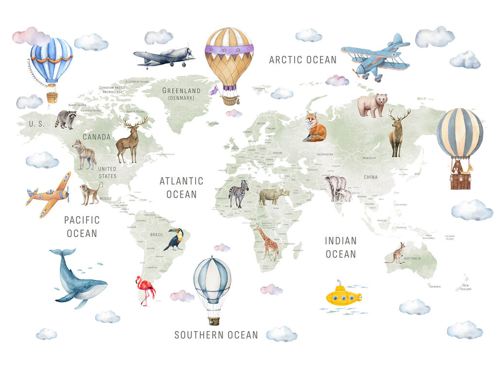 Mapa mundial con globos — diseño completo