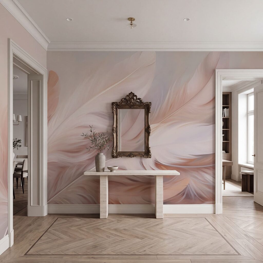Plumas suaves en rosa en un interior
