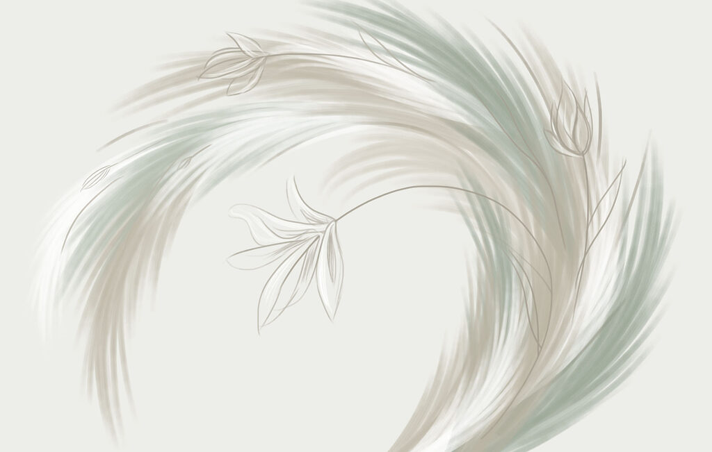 Plumas en espiral verde — diseño completo