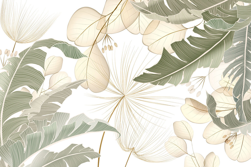 Hojas tropicales con contornos — diseño completo