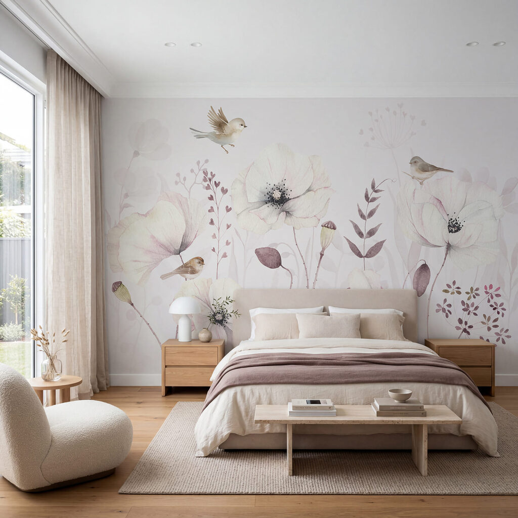 Pájaros entre flores pálidas — interior 2