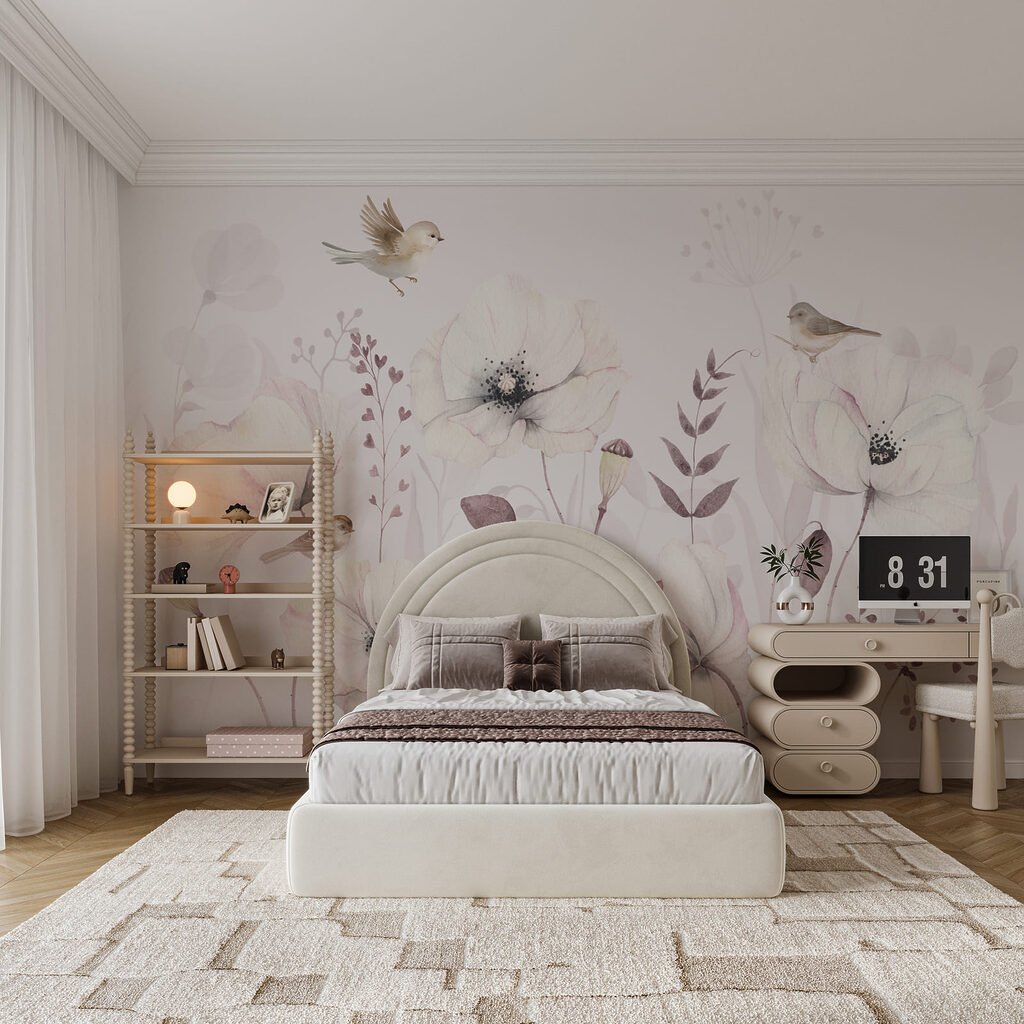 Pájaros entre flores pálidas — interior 3