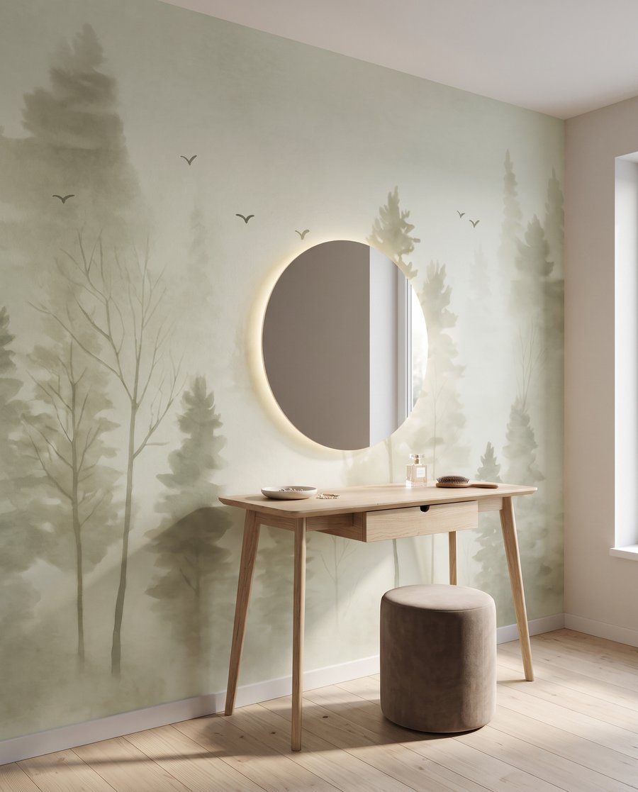 Árboles en niebla pálida — interior 2