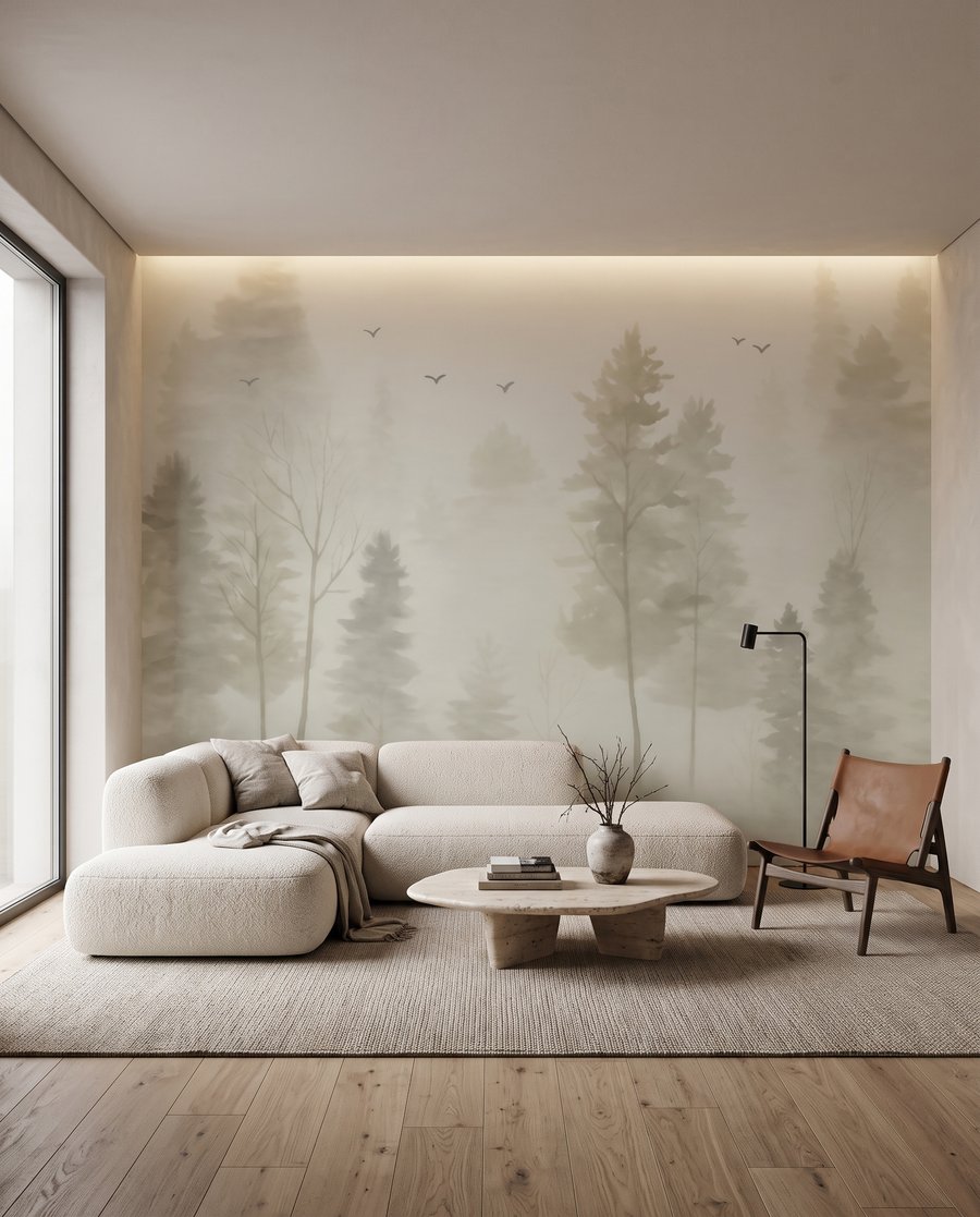 Árboles en niebla pálida — interior 3