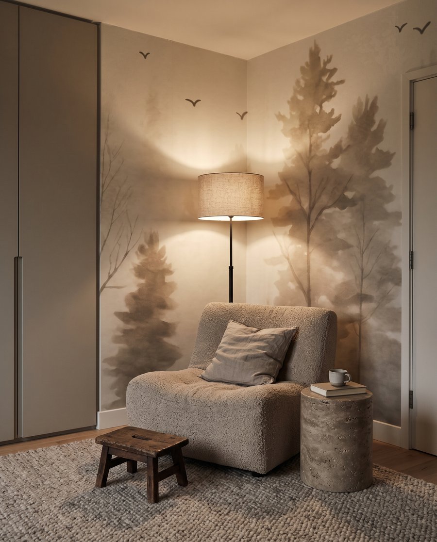 Árboles en niebla pálida — interior 4