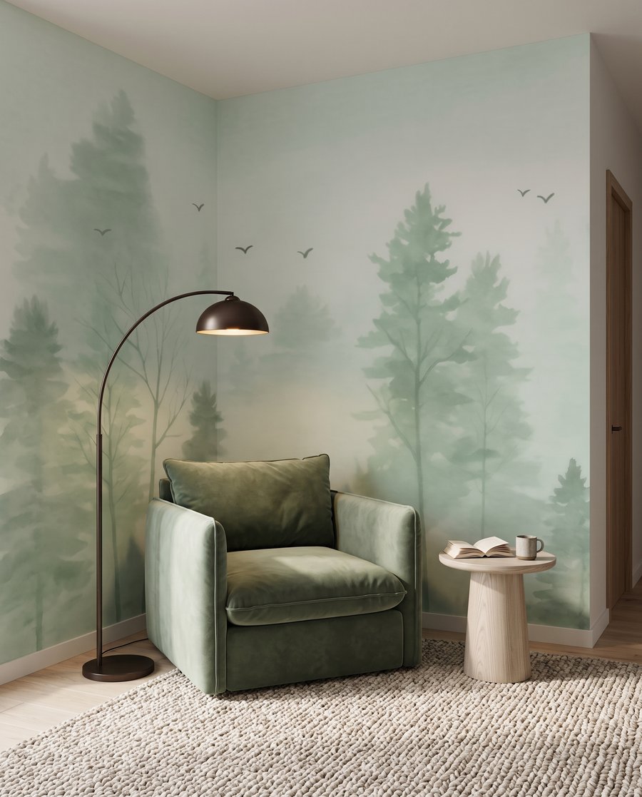 Árboles en niebla pálida — interior 1