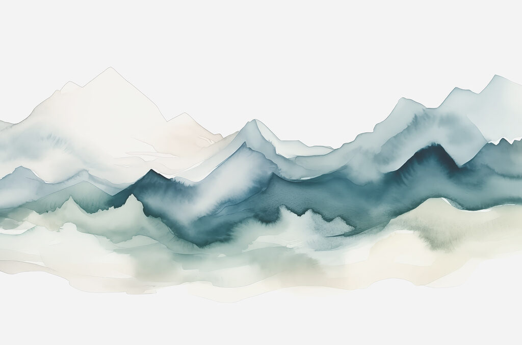 Montañas azules en acuarela — diseño completo