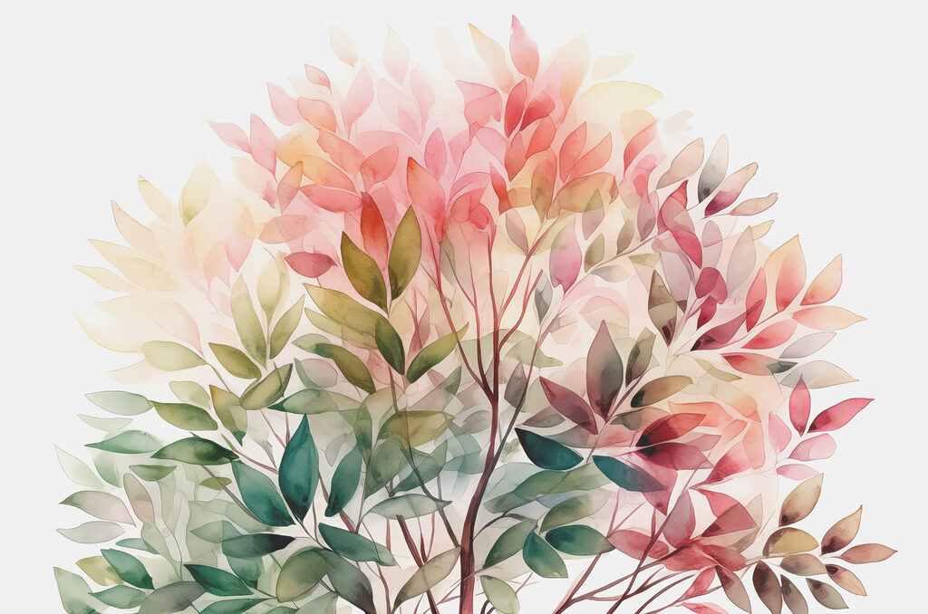 Hojas rosas sobre verde — diseño completo