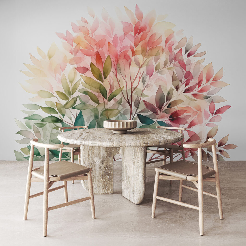 Hojas rosas sobre verde — interior 1