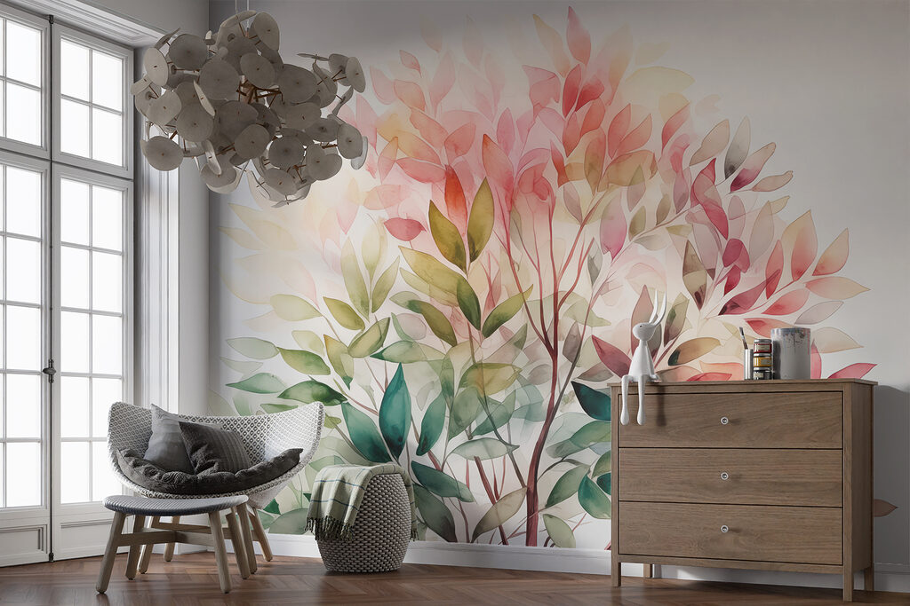 Hojas rosas sobre verde — interior 2