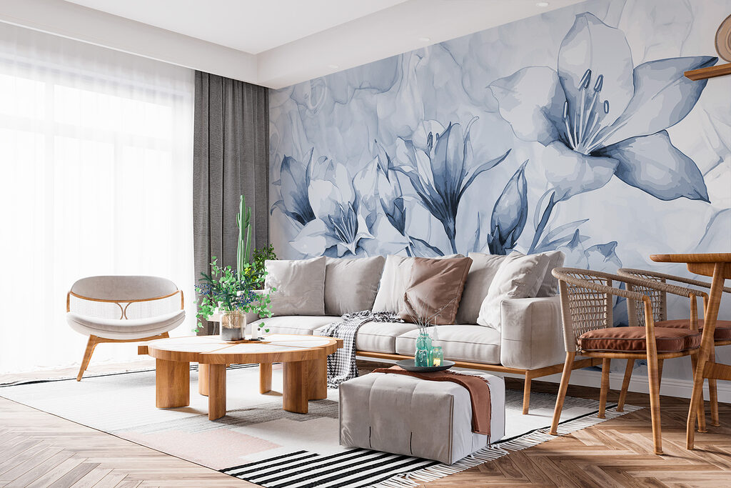 Flores azules, efecto mármol — interior 1