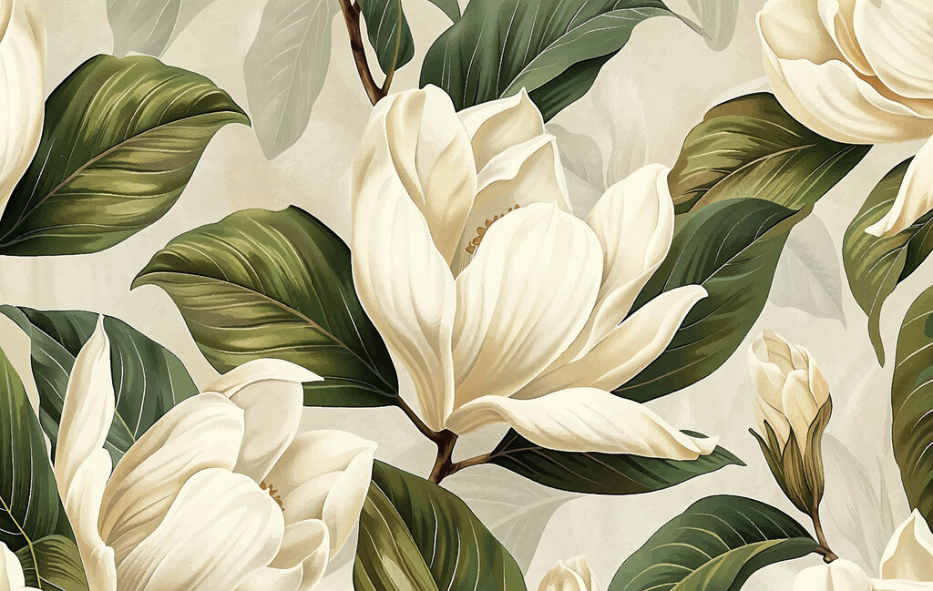 Flores crema entre verde — diseño completo