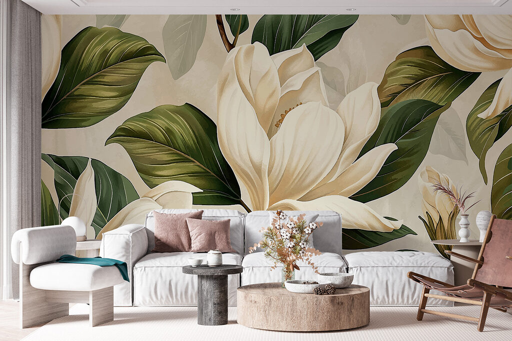 Flores crema entre verde — interior 2