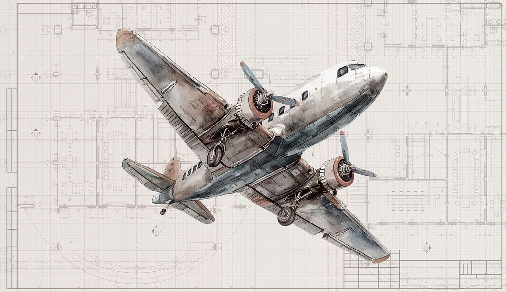 Avión antiguo en boceto — diseño completo