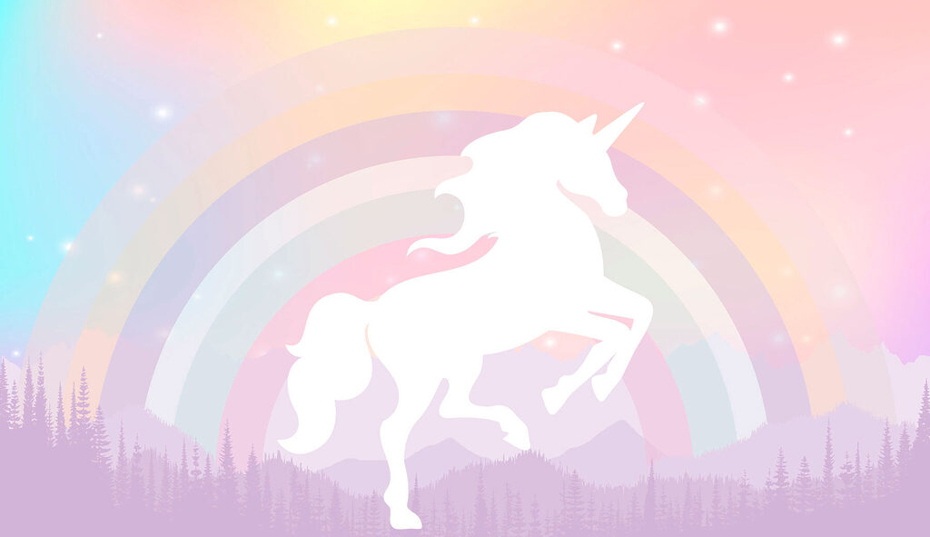 Unicornio ante un arcoíris — diseño completo