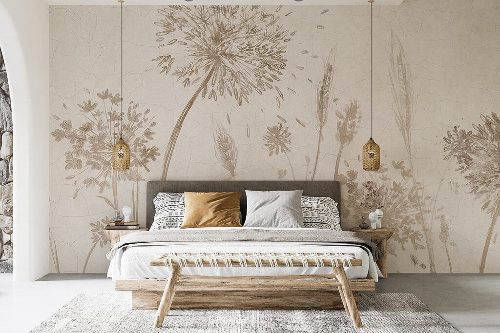 Flores secas en beige en un interior