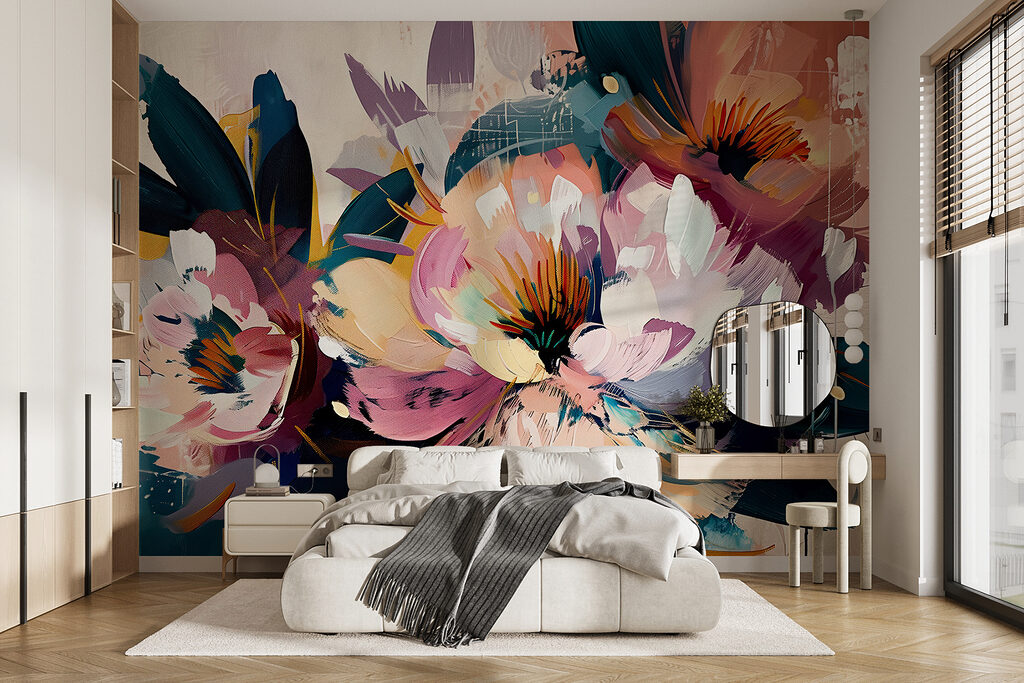 Flores en pinceladas en un interior