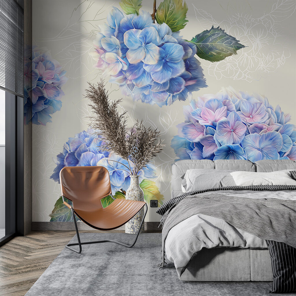Hortensias con hojas dibujadas — interior 1