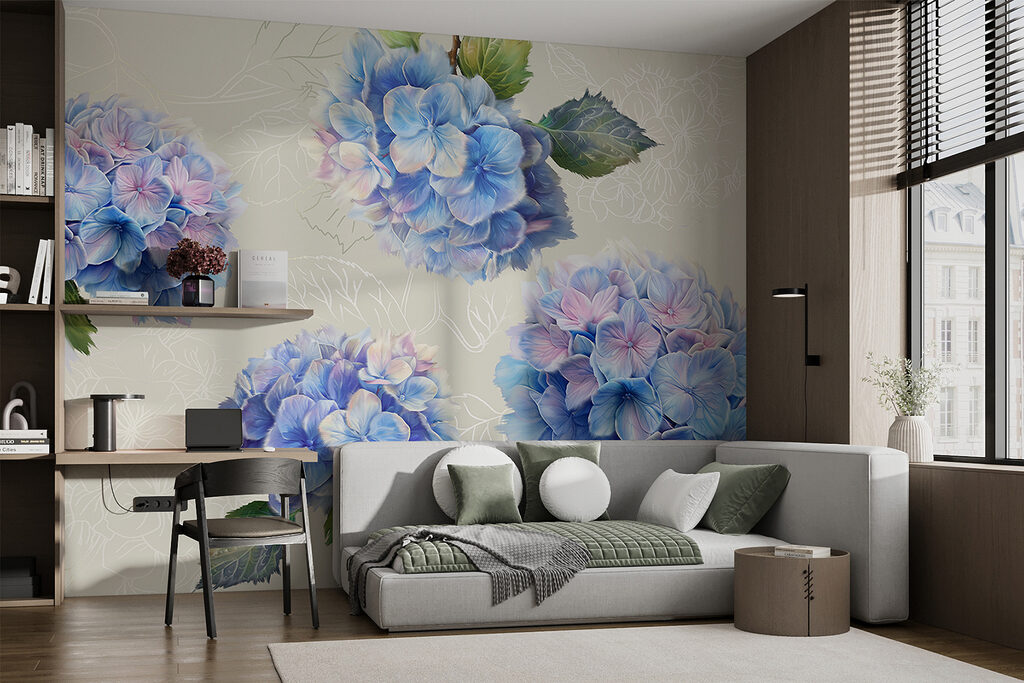 Hortensias con hojas dibujadas — interior 2
