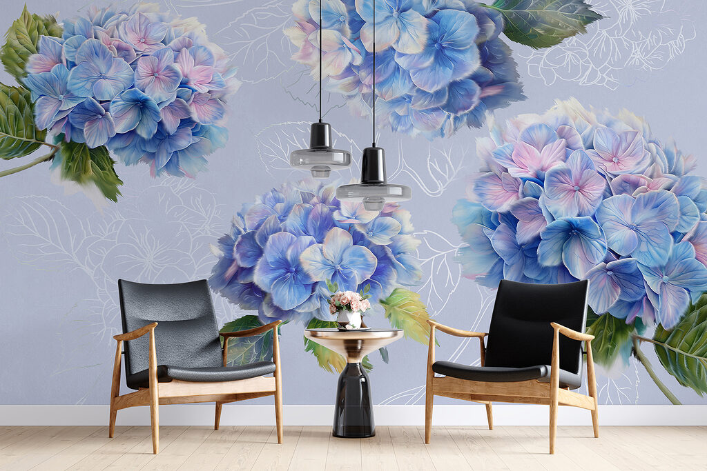 Hortensias con hojas dibujadas — interior 1