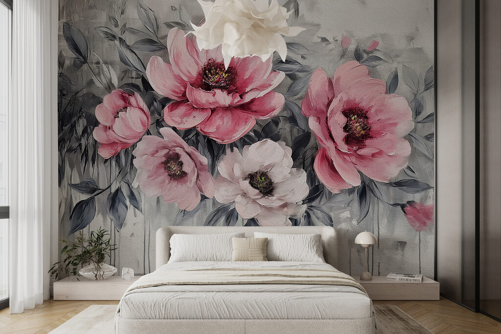 Flores sobre pintura corrida — interior 1