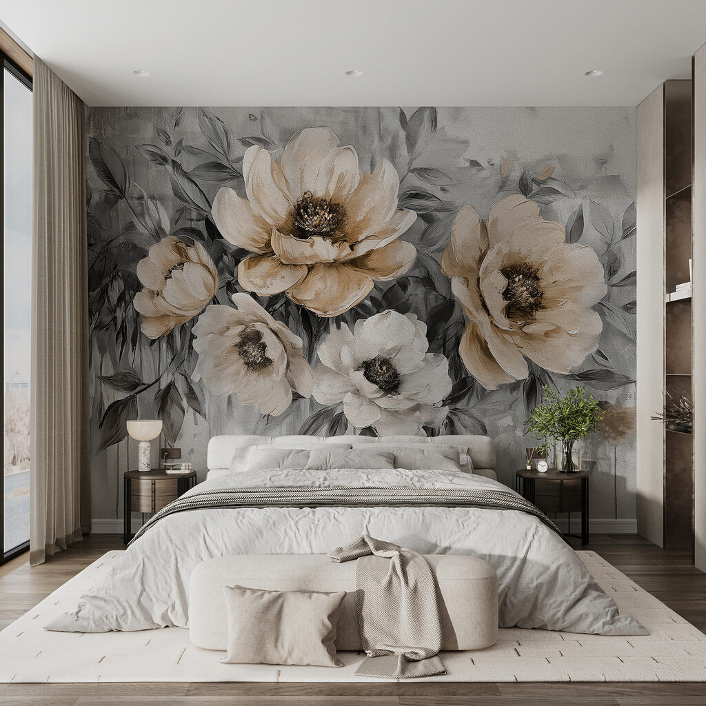 Flores sobre pintura corrida — interior 1