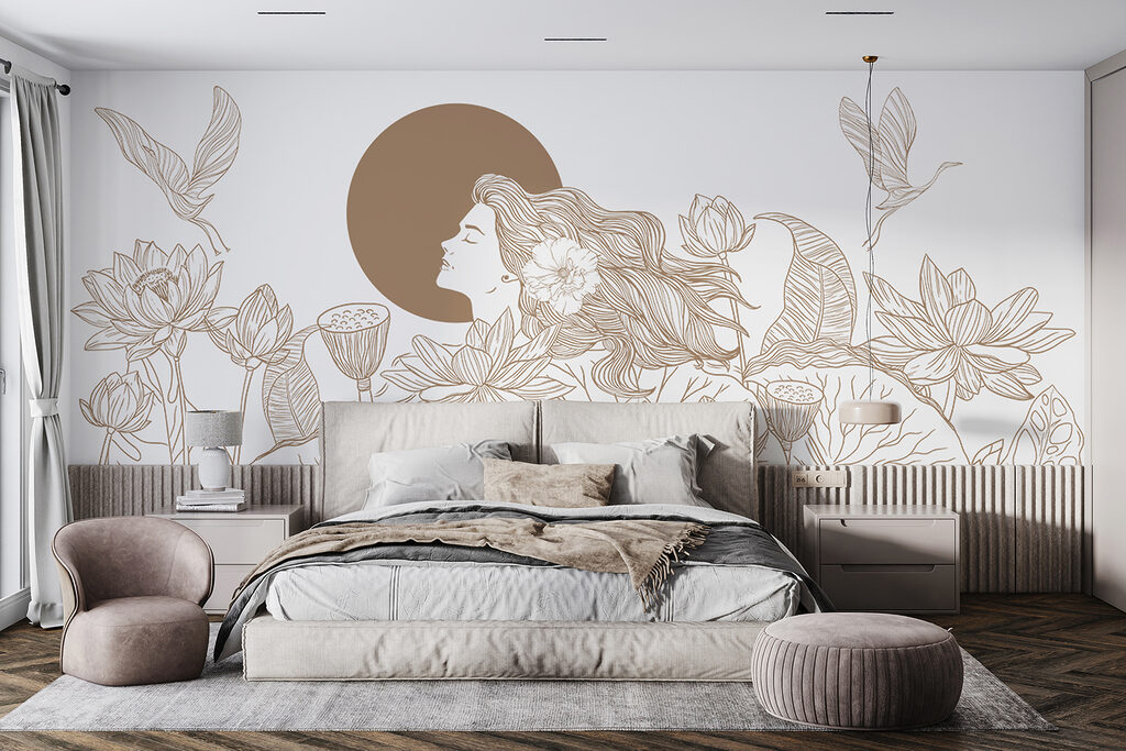 Mujer entre flores en un interior