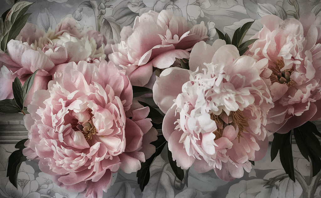 Flores rosas sobre verde — diseño completo