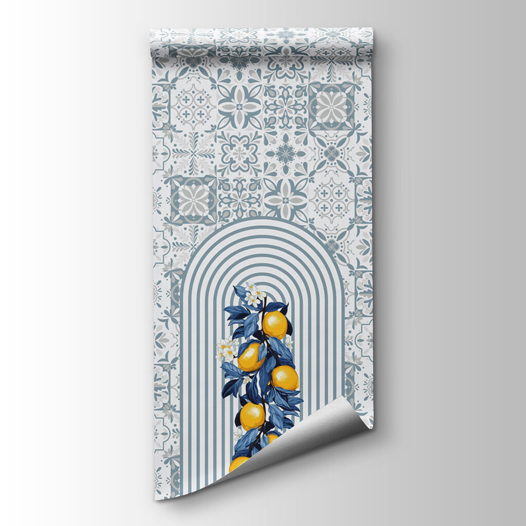 Limones entre azulejos azules — vista del producto